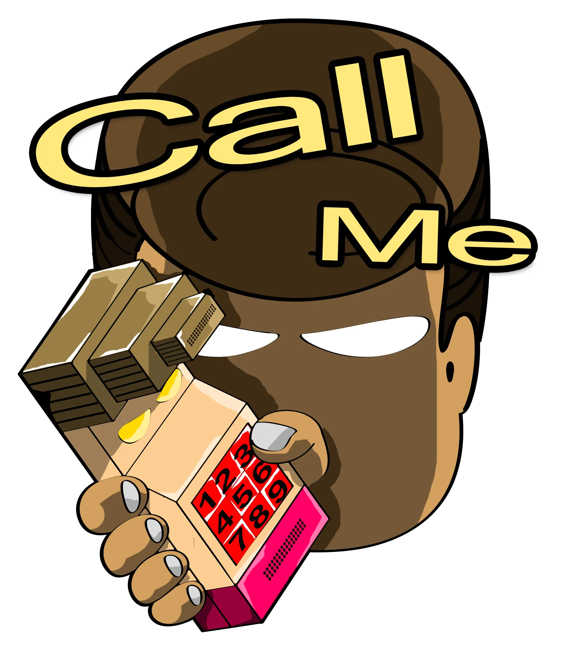 FYTBET maskot Ah Fu bayangan gelap pegang telepon retro Call Me misterius — 富易堂 stiker WeChat