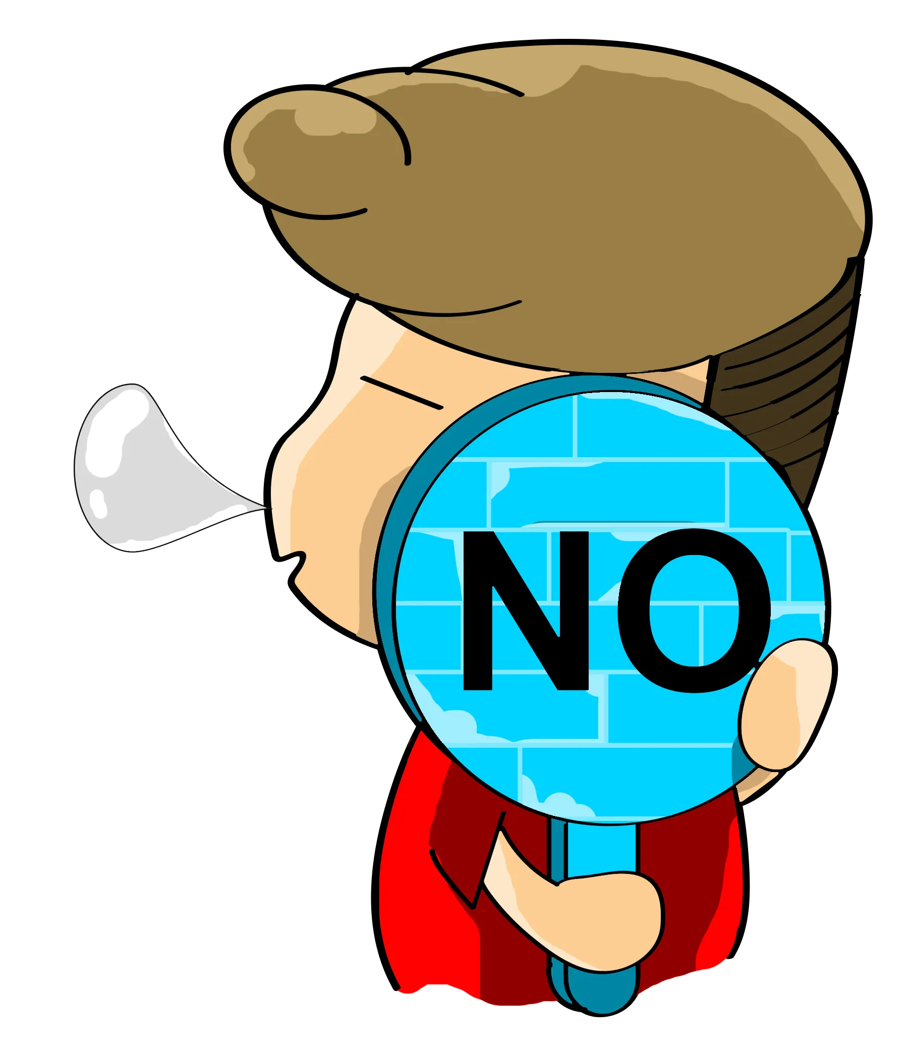 FYTBET maskot Ah Fu pegang papan NO biru gelembung ingus menolak — 富易堂 stiker WeChat