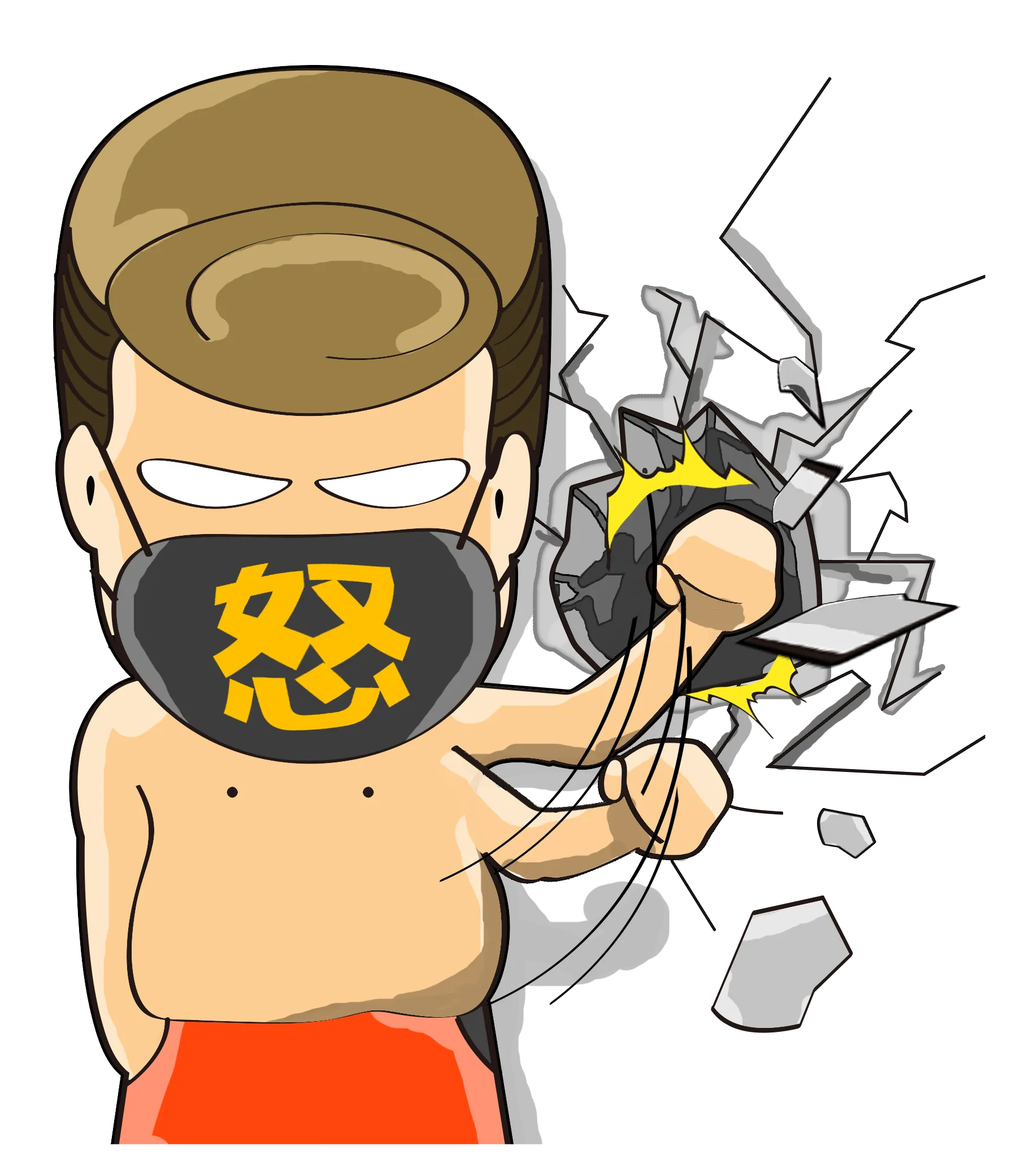 FYTBET maskot Ah Fu pakai topeng 怒 tinju tembus tembok — 富易堂 stiker WeChat