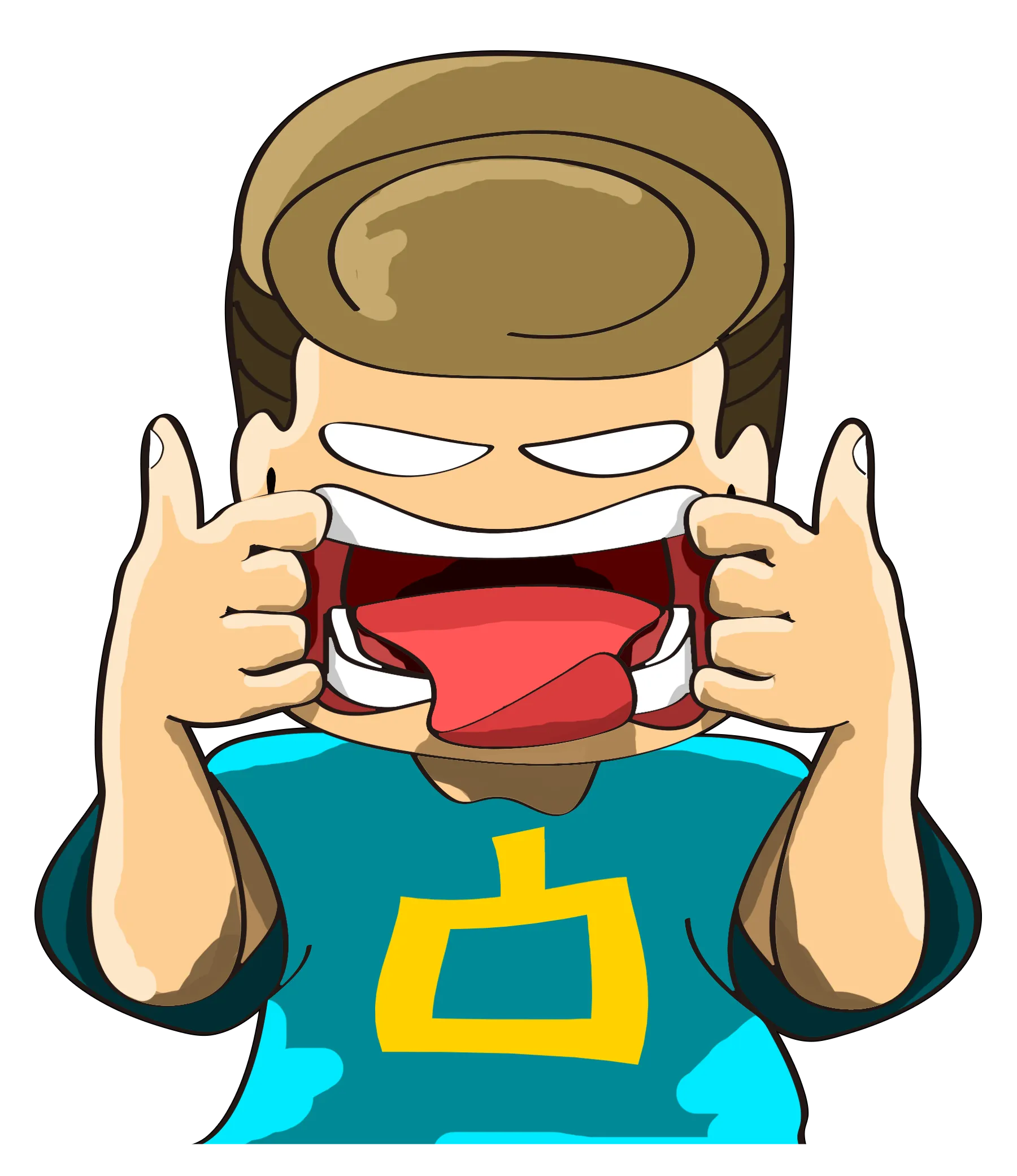 FYTBET maskot Ah Fu dua jempol terangkat tertawa mengejek — 富易堂 stiker WeChat