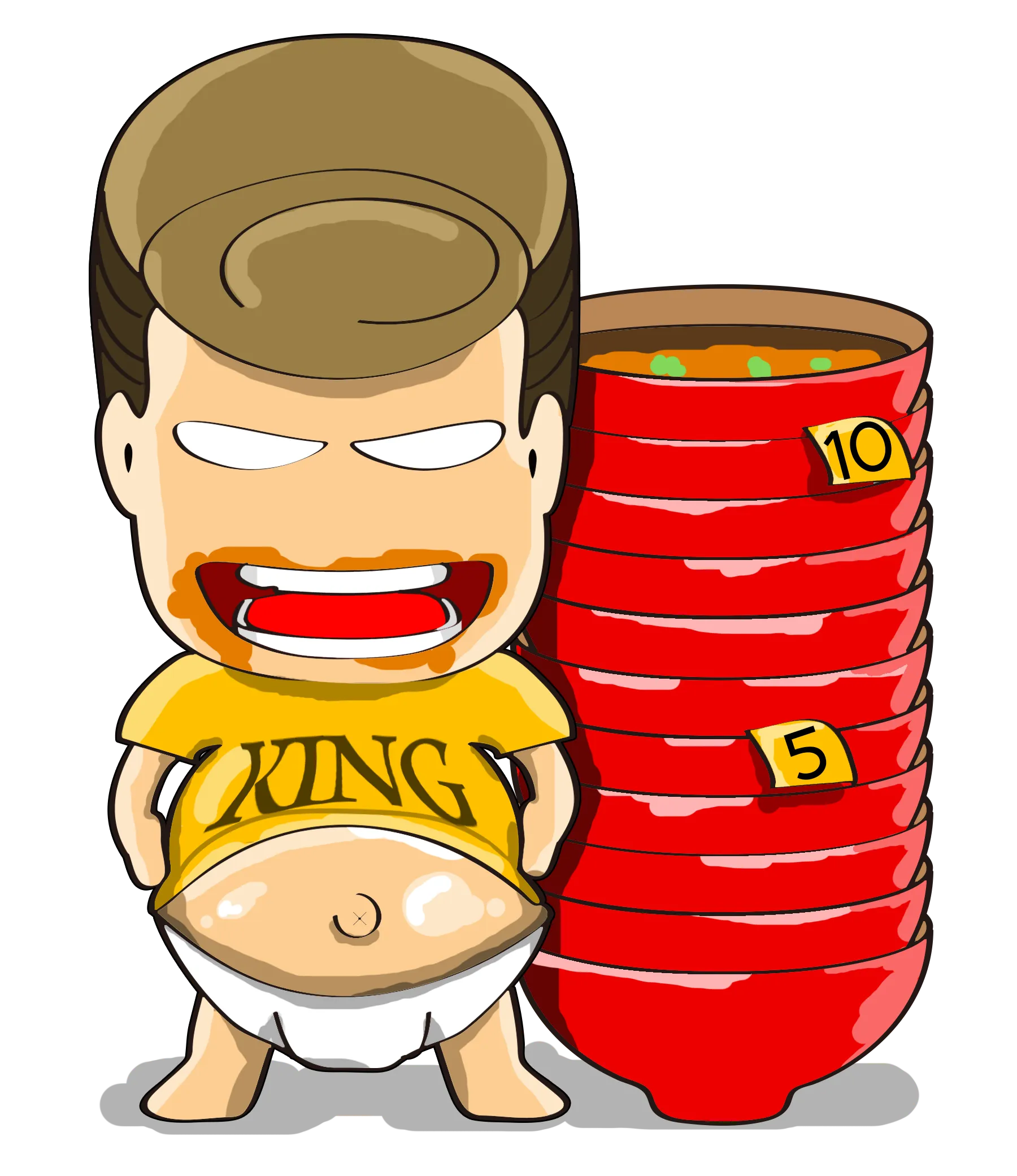 FYTBET maskot Ah Fu baju KING perut keluar tumpukan mangkuk merah kenyang — 富易堂 stiker WeChat