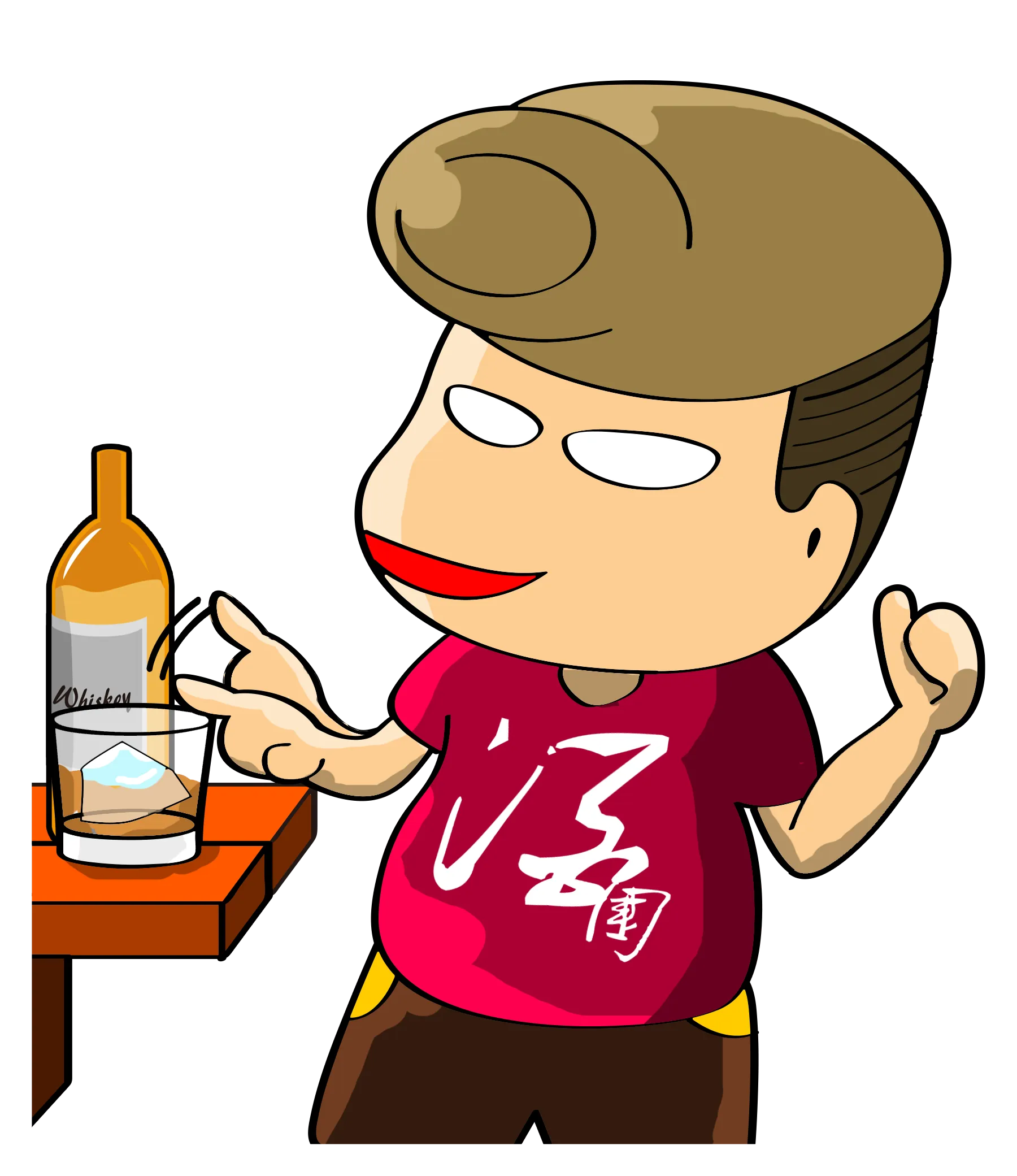 FYTBET maskot Ah Fu pegang gelas wiski es di bar santai — 富易堂 stiker WeChat