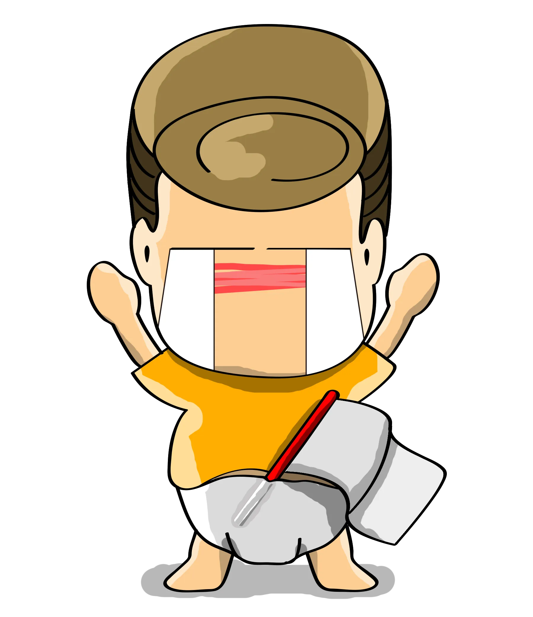 FYTBET maskot Ah Fu baju oranye lambaikan tangan gigi kelinci senyum konyol — 富易堂 stiker WeChat