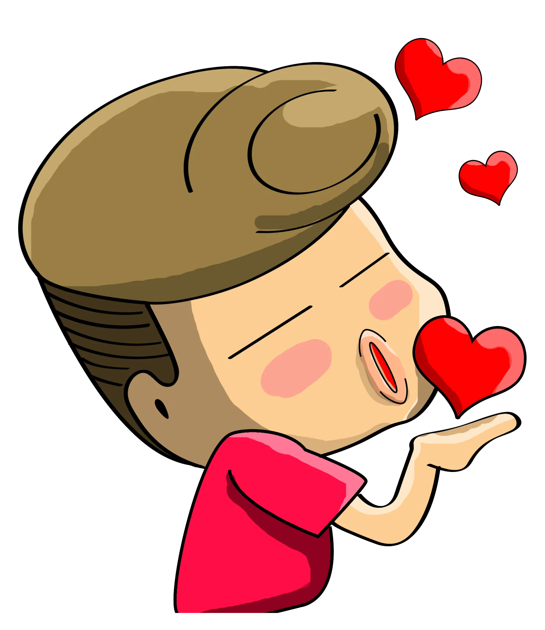 FYTBET maskot Ah Fu mata terpejam pipi merah tiup ciuman hati melayang — 富易堂 stiker WeChat