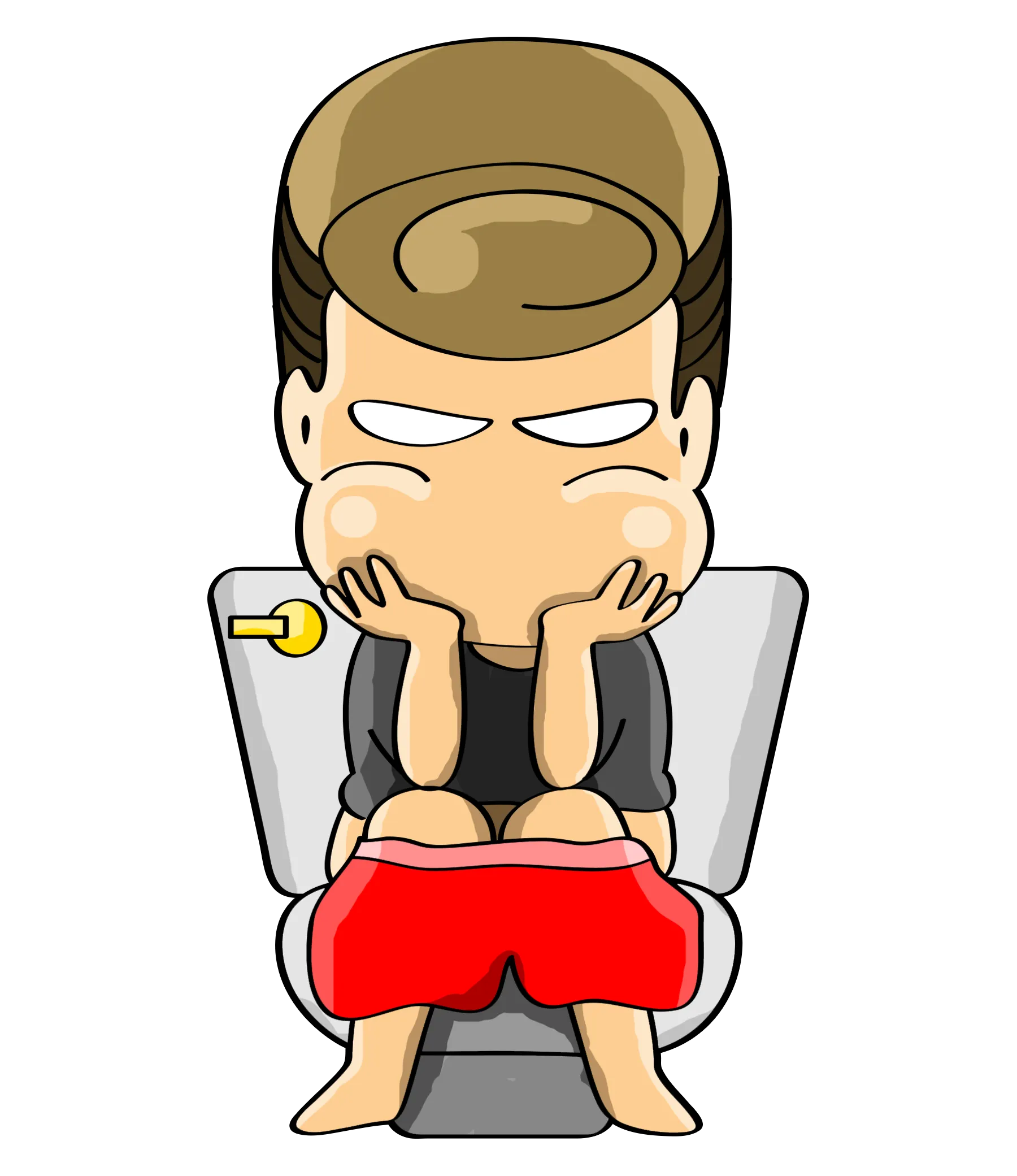 FYTBET maskot Ah Fu duduk di toilet dua tangan di dagu mengejan — 富易堂 stiker WeChat