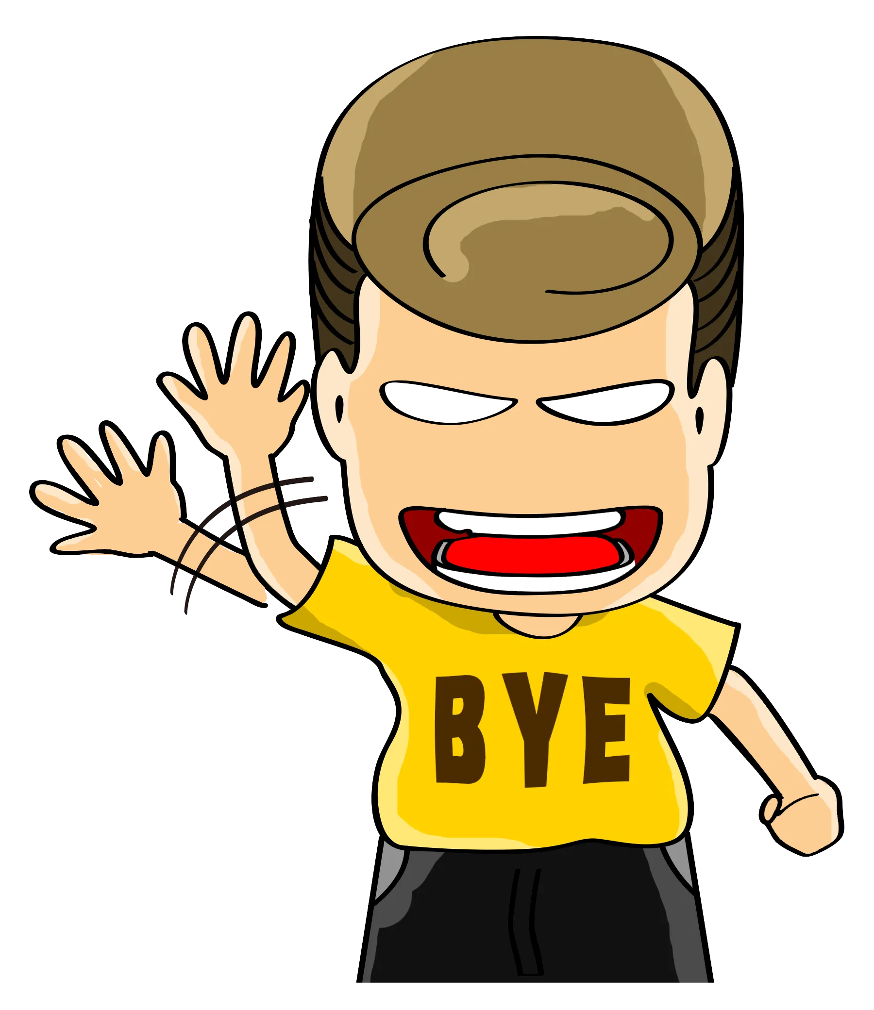 FYTBET maskot Ah Fu baju kuning BYE lambaikan tangan semangat selamat tinggal — 富易堂 stiker WeChat